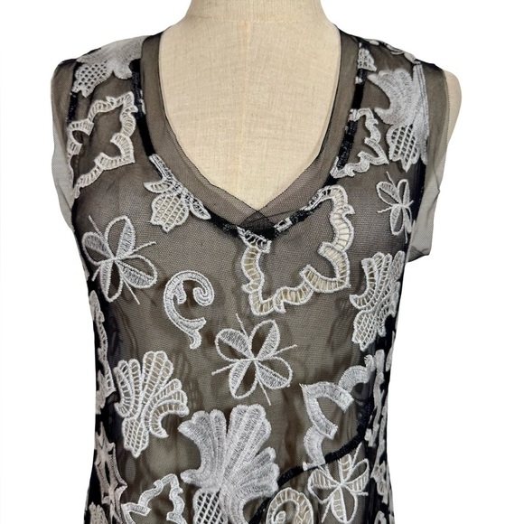 Biya Johnny Was Chloe Mazzy Bias Embroidered Mesh Maxi Dress Black and White - Picture 3 of 12